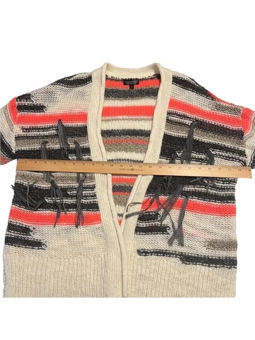 Topshop Tassel Stripe Open Front Chunky Cardigan Sweater Size 8